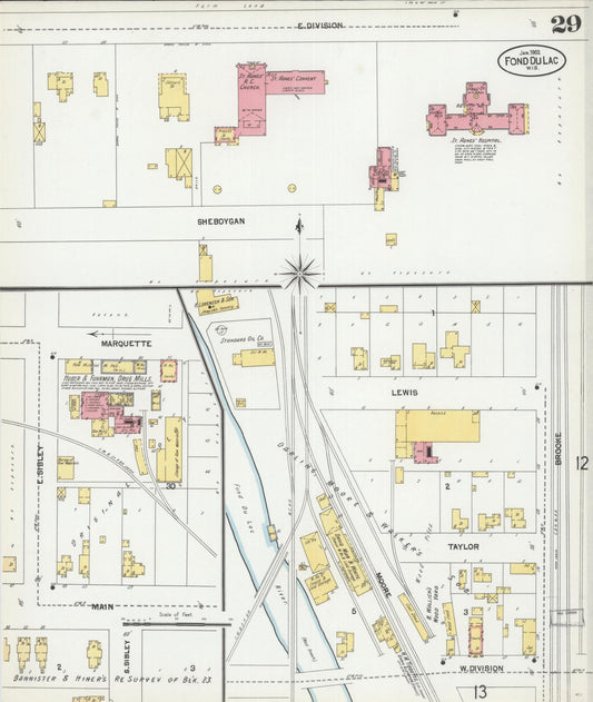 Sanborn Fire Insurance Map from Fond du Lac, Fond du Lac County, Wisconsin (1902), Sheet #0029 - Historic Sanborn Fire Insurance Map Print, vintage old map wall art, antique decor, genealogy gift, Wisconsin Wisconsin map