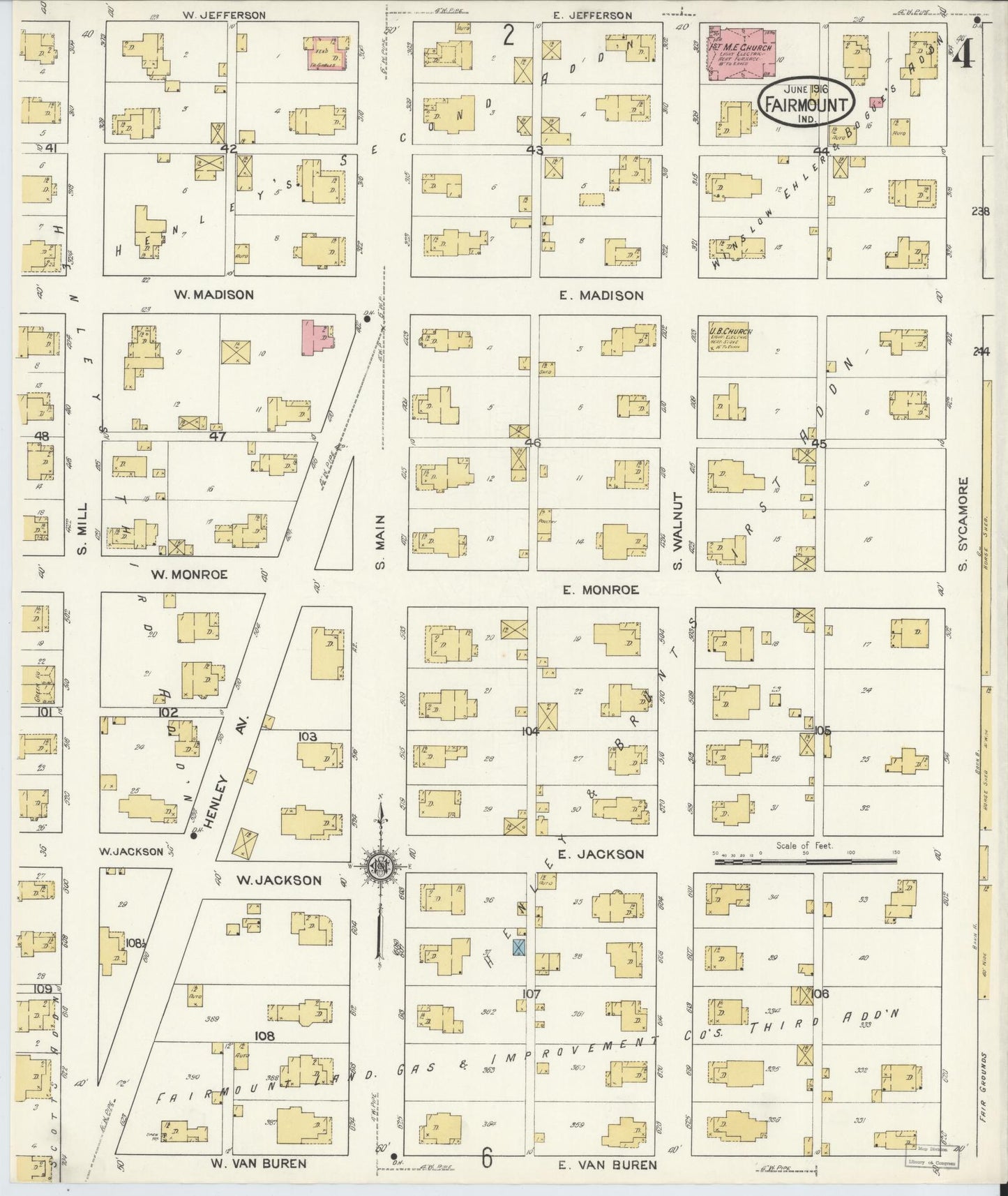 Sanborn Fire Insurance Map from Fairmount, Grant County, Indiana (1916), Sheet #0004 - Complete Map Set gallery image, historic Sanborn map, vintage wall art, Indiana Indiana