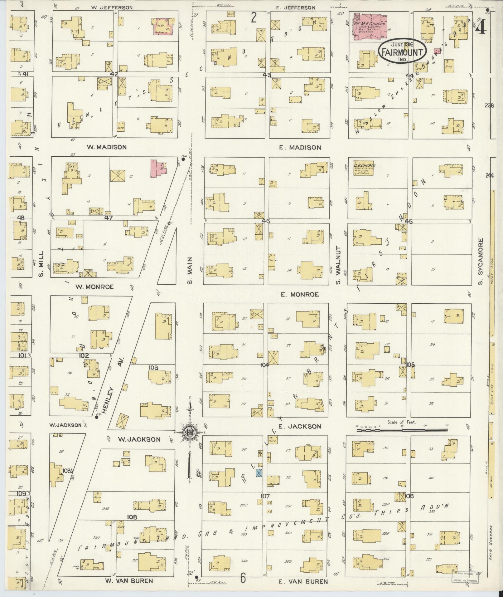Sanborn Fire Insurance Map from Fairmount, Grant County, Indiana (1916), Sheet #0004 - Complete Map Set gallery image, historic Sanborn map, vintage wall art, Indiana Indiana