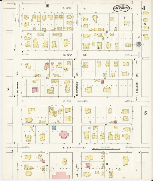 Sanborn Fire Insurance Map from Mason City, Cerro Gordo County, Iowa (1915), Sheet #0004 - Historic Sanborn Fire Insurance Map Print, vintage old map wall art