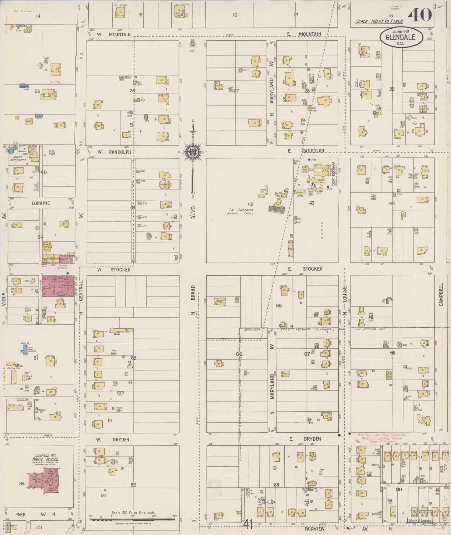 Sanborn Fire Insurance Map from Glendale, Los Angeles County, California (1919), Sheet #0040 - Historic Sanborn Fire Insurance Map Print, vintage old map wall art, antique decor, genealogy gift, California California map
