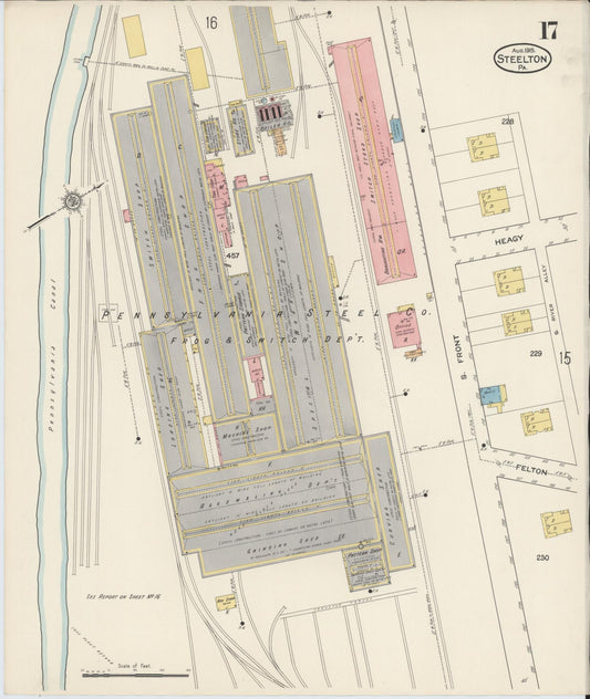 Sanborn Fire Insurance Map from Steelton, Dauphin County, Pennsylvania (1915), Sheet #0017 - Historic Sanborn Fire Insurance Map Print, vintage old map wall art, antique decor, genealogy gift, Pennsylvania Pennsylvania map