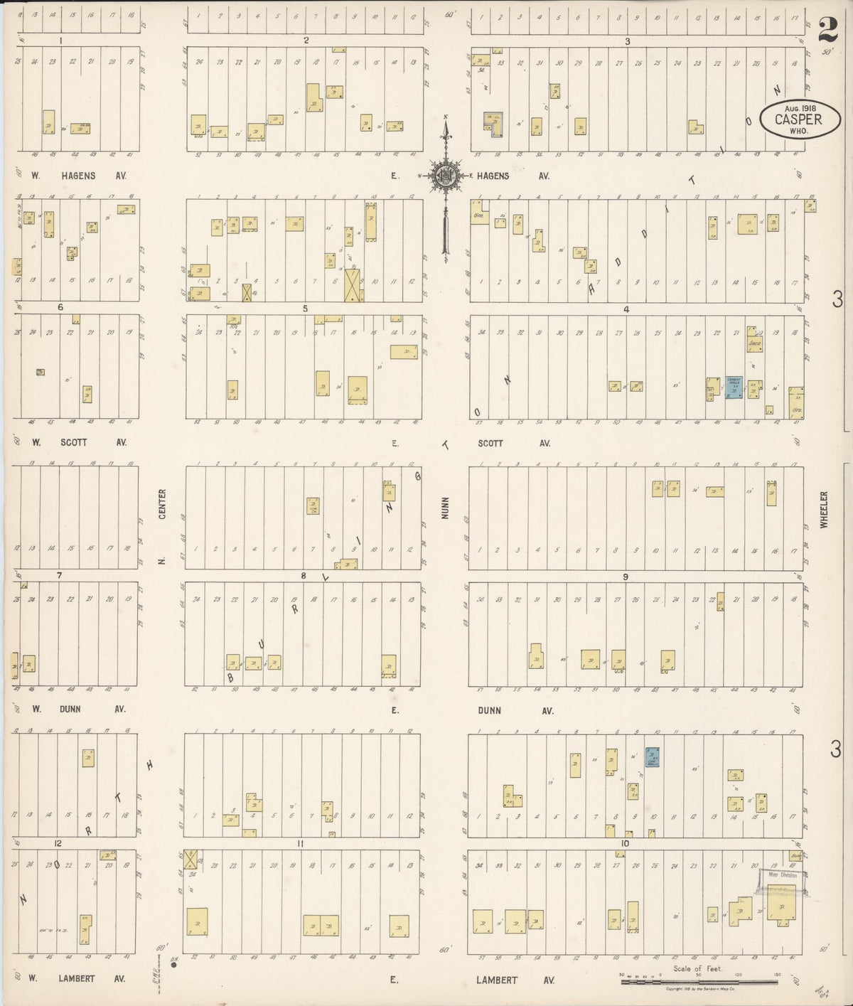 Sanborn Fire Insurance Map from Casper, Natrona County, Wyoming (1918), Sheet #0002 - Complete Map Set gallery image, historic Sanborn map, vintage wall art, Wyoming Wyoming
