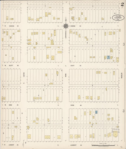 Sanborn Fire Insurance Map from Casper, Natrona County, Wyoming (1918), Sheet #0002 - Complete Map Set gallery image, historic Sanborn map, vintage wall art, Wyoming Wyoming