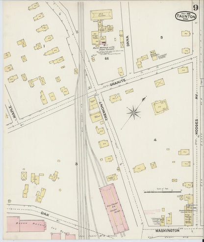 Sanborn Fire Insurance Map from Taunton, Bristol County, Massachusetts (1888), Sheet #0009 - Historic Sanborn Fire Insurance Map Print, vintage old map wall art, antique decor, genealogy gift, Massachusetts Massachusetts map