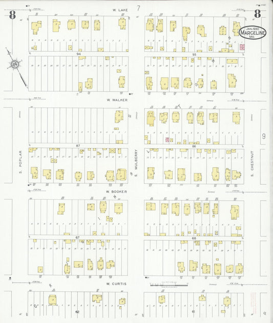 Sanborn Fire Insurance Map from Marceline, Linn County, Missouri (1930), Sheet #0008 - Historic Sanborn Fire Insurance Map Print, vintage old map wall art, antique decor, genealogy gift, Missouri Missouri map