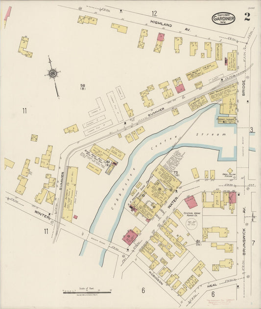 Sanborn Fire Insurance Map from Gardiner, Kennebec County, Maine (1922), Sheet #0002 - Historic Sanborn Fire Insurance Map Print, vintage old map wall art, antique decor, genealogy gift, Maine Maine map