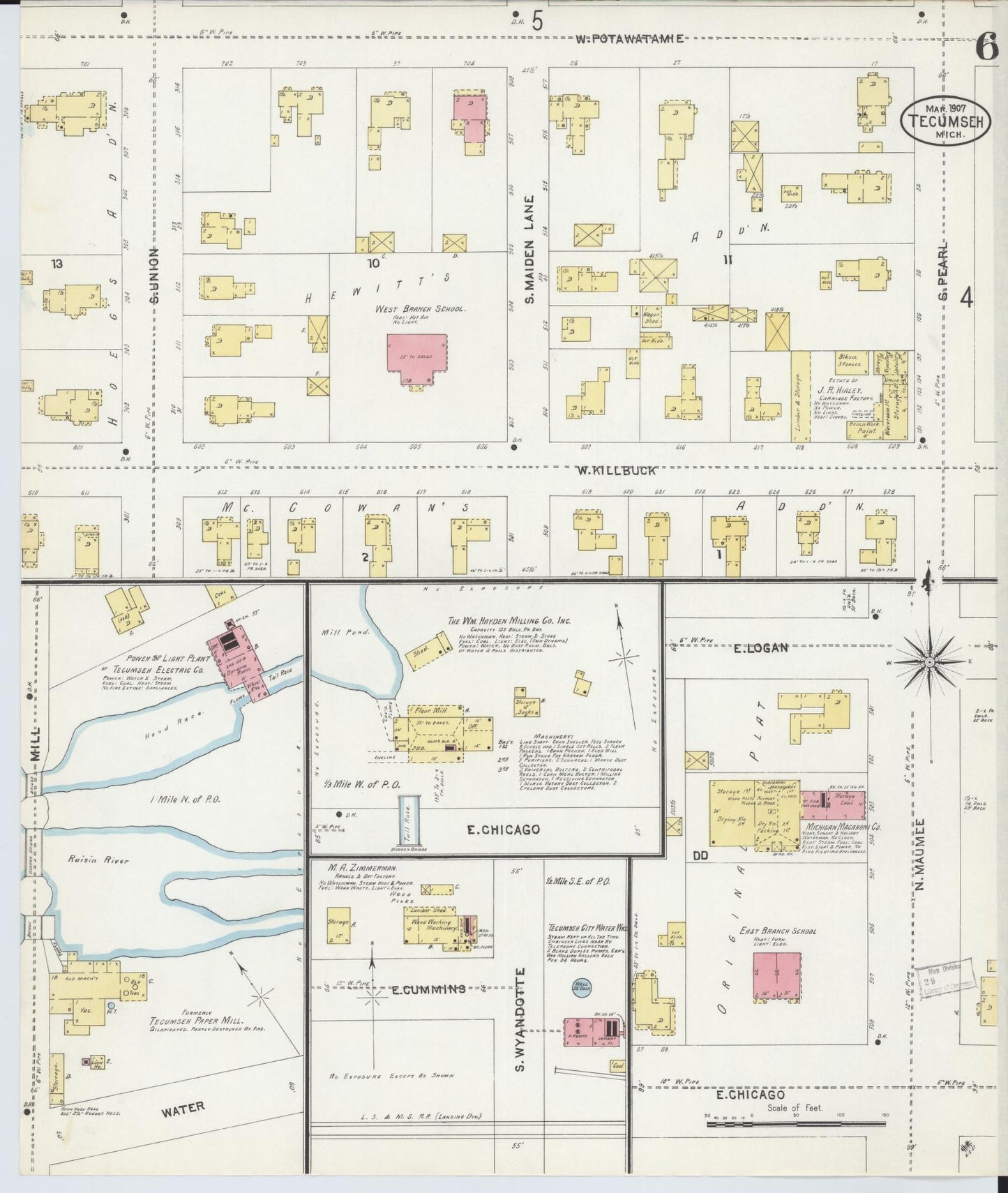Sanborn Fire Insurance Map from Tecumseh, Lenawee County, Michigan (1907), Sheet #0006 - Historic Sanborn Fire Insurance Map Print, vintage old map wall art, antique decor, genealogy gift, Michigan Michigan map