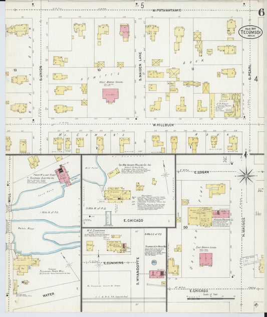 Sanborn Fire Insurance Map from Tecumseh, Lenawee County, Michigan (1907), Sheet #0006 - Historic Sanborn Fire Insurance Map Print, vintage old map wall art, antique decor, genealogy gift, Michigan Michigan map