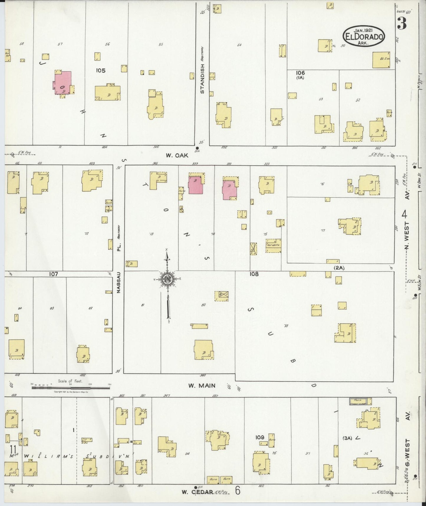 Sanborn Fire Insurance Map from El Dorado, Union County, Arkansas (1921), Sheet #0003 - Complete Map Set gallery image, historic Sanborn map, vintage wall art, Arkansas Arkansas