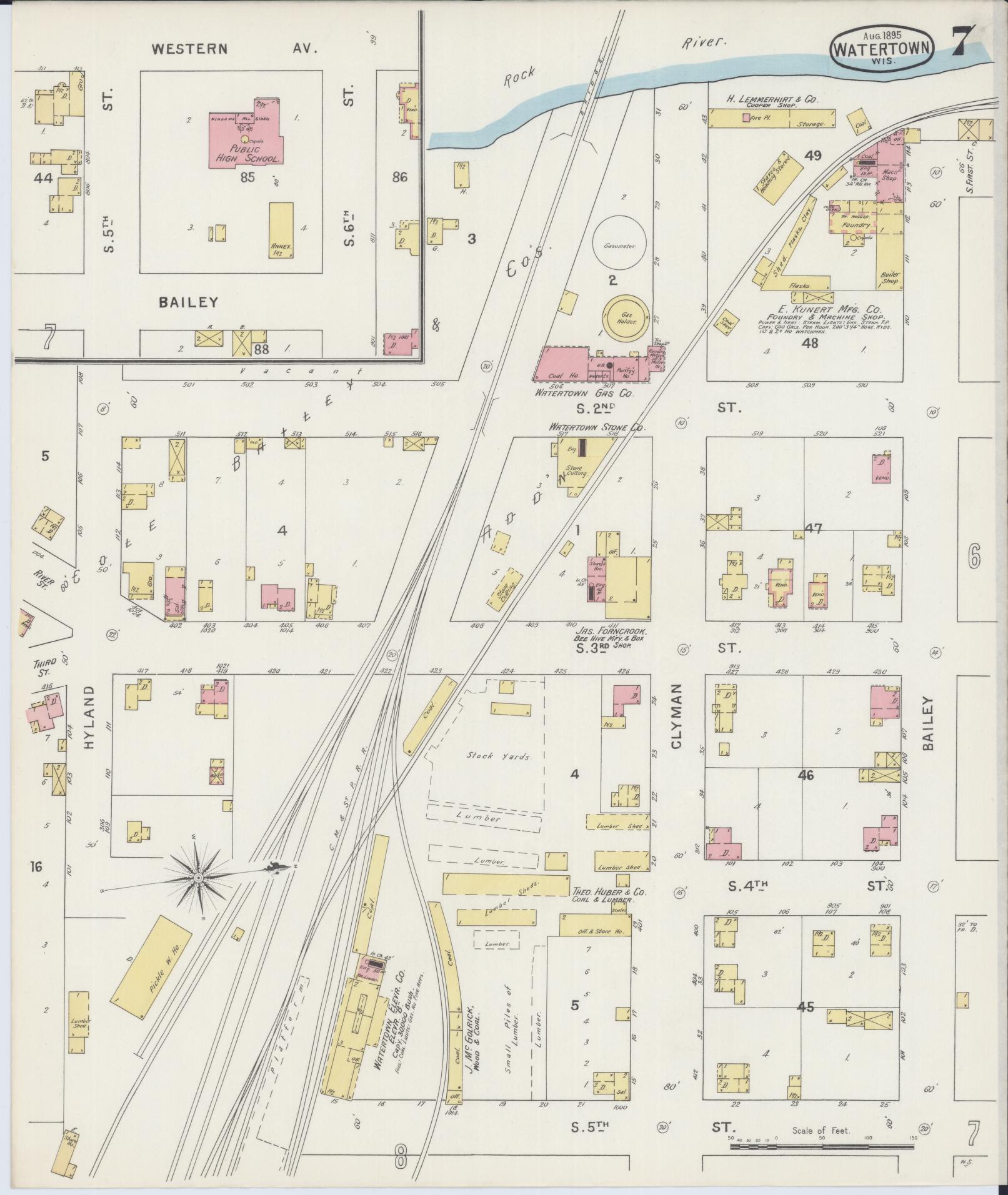 Sanborn Fire Insurance Map from Watertown, Jefferson County, Wisconsin (1895), Sheet #0007 - Complete Map Set gallery image, historic Sanborn map, vintage wall art, Wisconsin Wisconsin