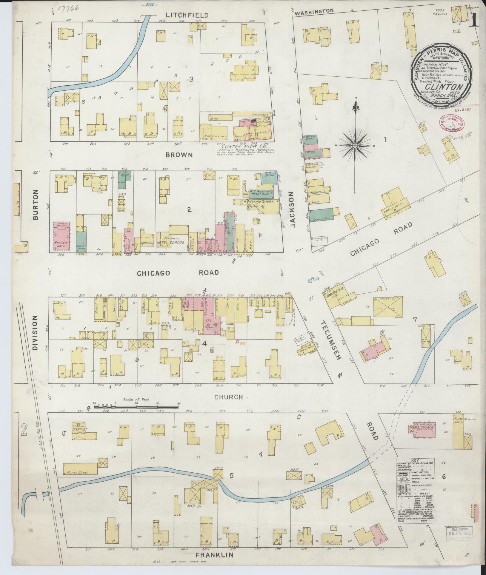 Sanborn Fire Insurance Map from Clinton, Lenawee County, Michigan (1895), Sheet #0001 - Historic Sanborn Fire Insurance Map Print, vintage old map wall art, antique decor, genealogy gift, Michigan Michigan map