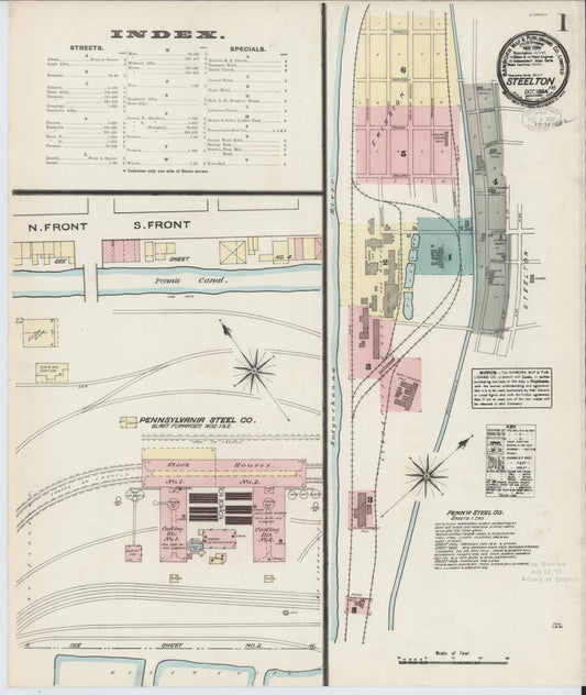Sanborn Fire Insurance Map from Steelton, Dauphin County, Pennsylvania (1884), Sheet #0001 - Historic Sanborn Fire Insurance Map Print, vintage old map wall art, antique decor, genealogy gift, Pennsylvania Pennsylvania map