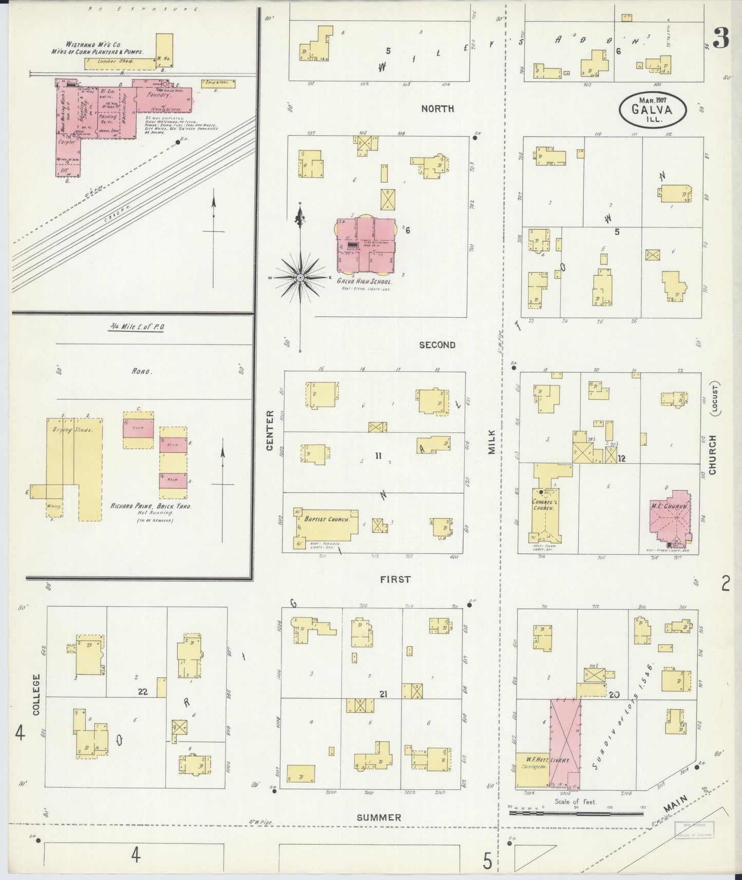 Sanborn Fire Insurance Map from Galva, Henry County, Illinois (1907), Sheet #0003 - Complete Map Set gallery image, historic Sanborn map, vintage wall art, Illinois Illinois