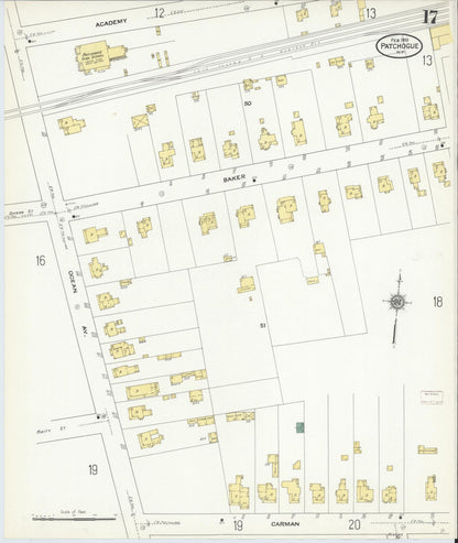 Sanborn Fire Insurance Map from Patchogue, Suffolk County, New York (1910), Sheet #0017 - Complete Map Set gallery image, historic Sanborn map, vintage wall art, New York New York