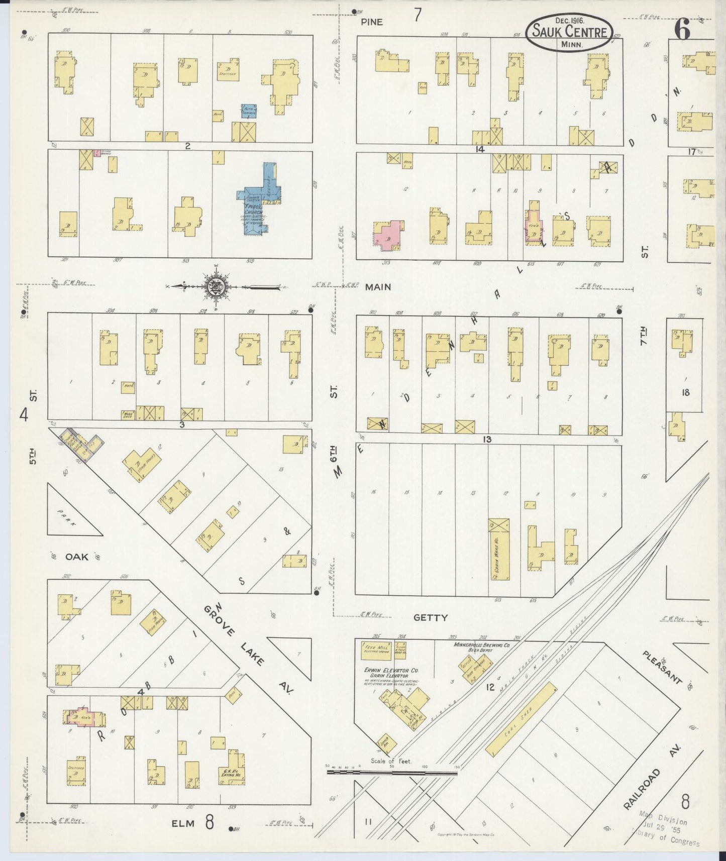 Sanborn Fire Insurance Map from Sauk Centre, Stearns County, Minnesota (1916), Sheet #0006 - Complete Map Set gallery image, historic Sanborn map, vintage wall art, Minnesota Minnesota
