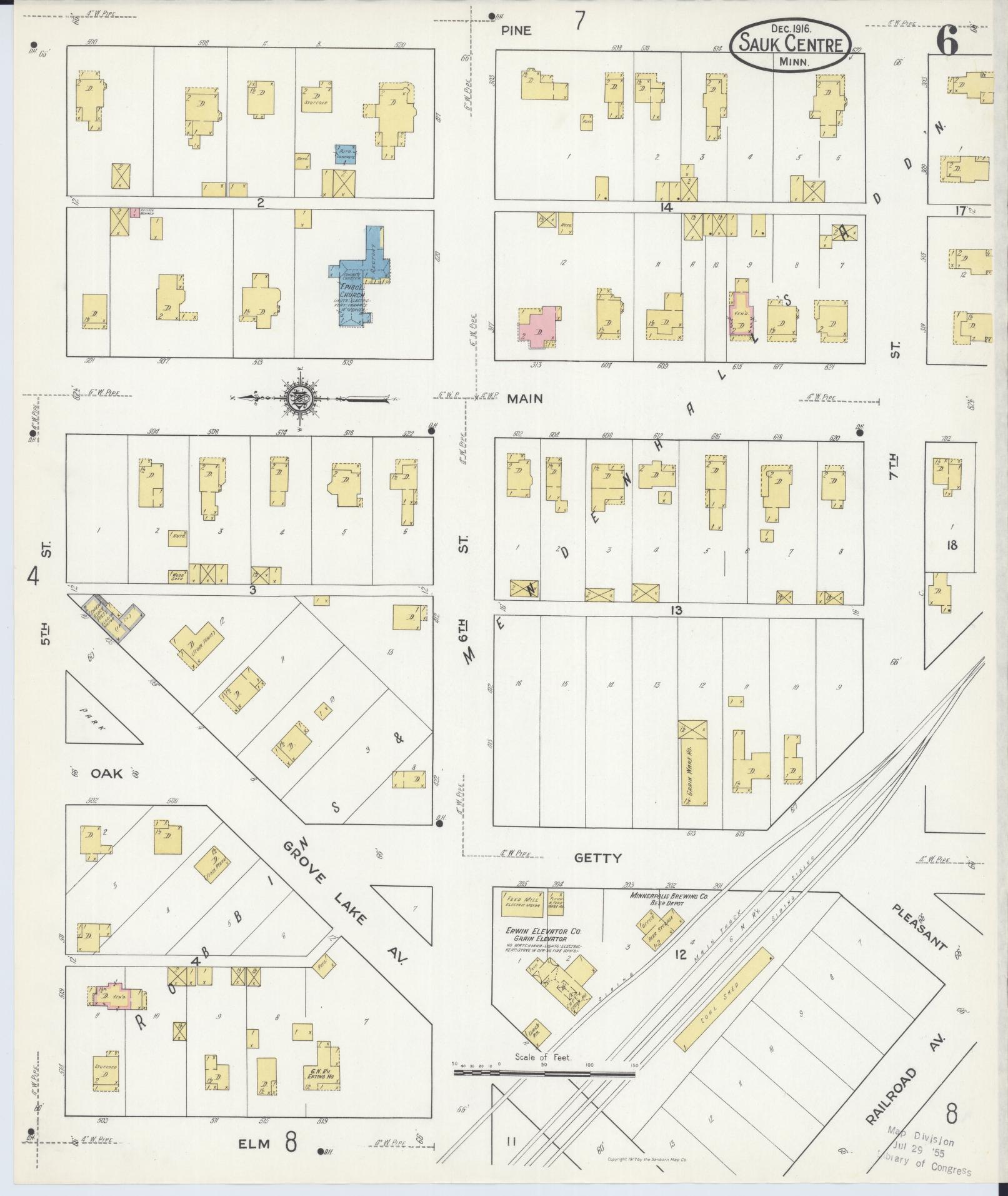 Sanborn Fire Insurance Map from Sauk Centre, Stearns County, Minnesota (1916), Sheet #0006 - Complete Map Set gallery image, historic Sanborn map, vintage wall art, Minnesota Minnesota
