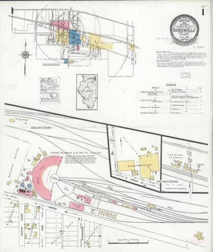 Sanborn Fire Insurance Map from Bensenville, Dupage County, Illinois (1926), Sheet #0001 - Historic Sanborn Fire Insurance Map Print, vintage old map wall art, antique decor, genealogy gift, Illinois Illinois map