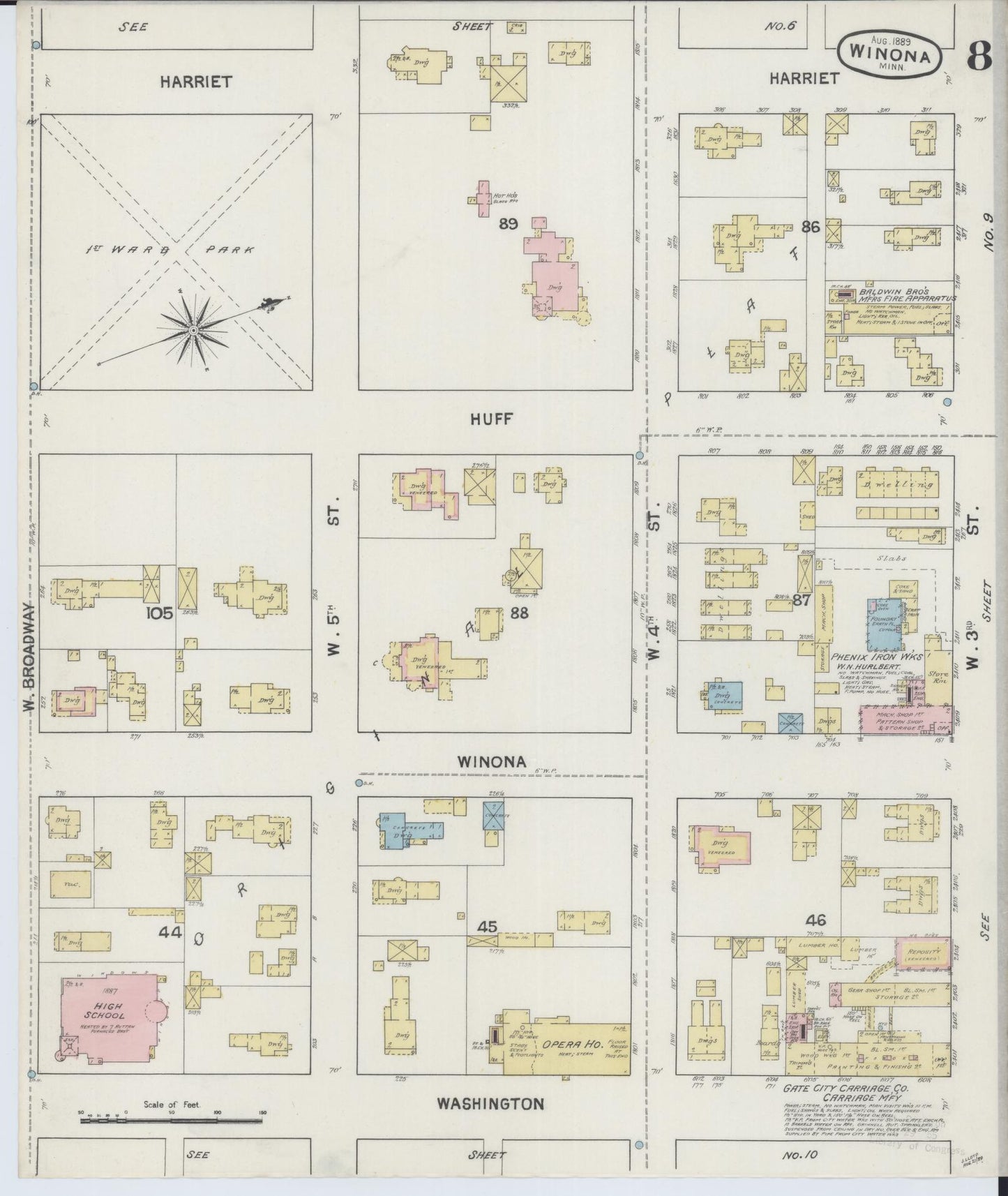 Sanborn Fire Insurance Map from Winona, Winona County, Minnesota (1889), Sheet #0008 - Historic Sanborn Fire Insurance Map Print, vintage old map wall art, antique decor, genealogy gift, Minnesota Minnesota map