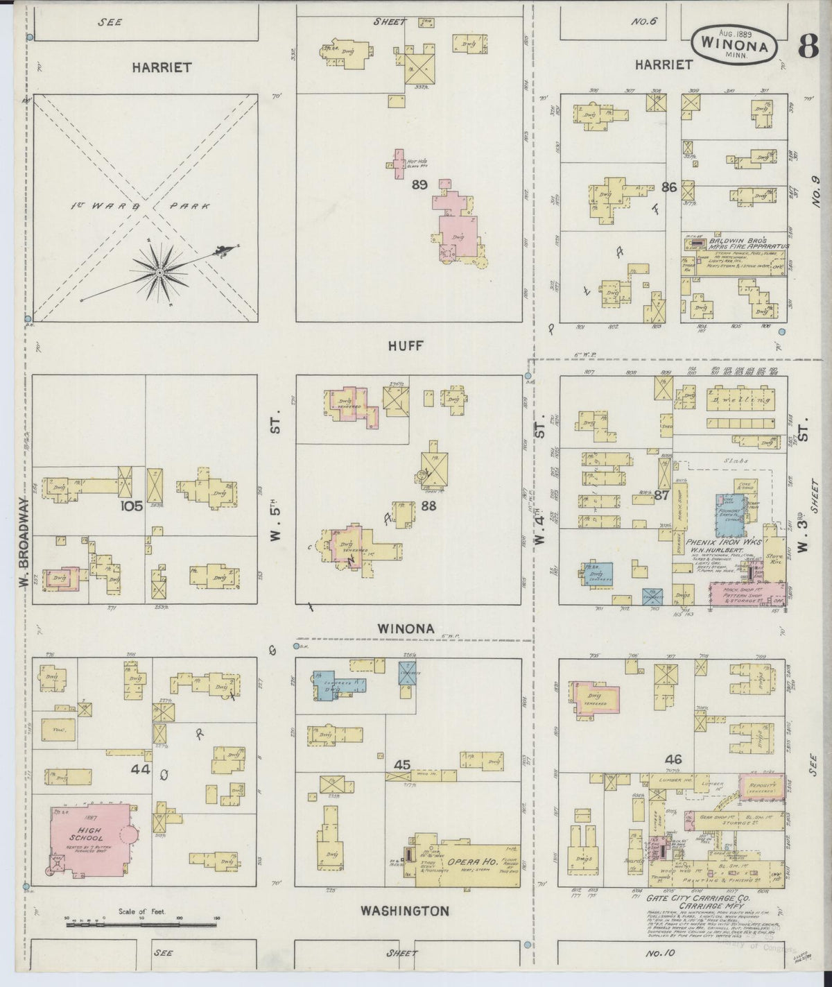 Sanborn Fire Insurance Map from Winona, Winona County, Minnesota (1889), Sheet #0008 - Historic Sanborn Fire Insurance Map Print, vintage old map wall art, antique decor, genealogy gift, Minnesota Minnesota map