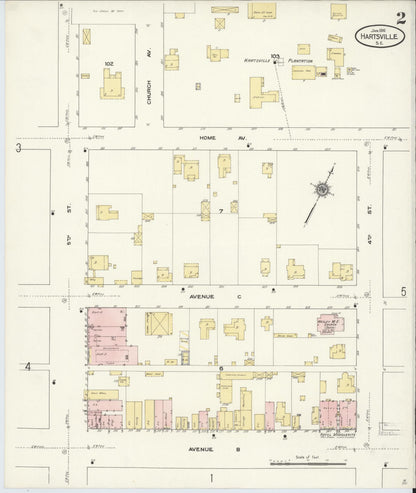 Sanborn Fire Insurance Map from Hartsville, Darlington County, South Carolina (1910), Sheet #0002 - Complete Map Set gallery image, historic Sanborn map, vintage wall art, South Carolina South Carolina