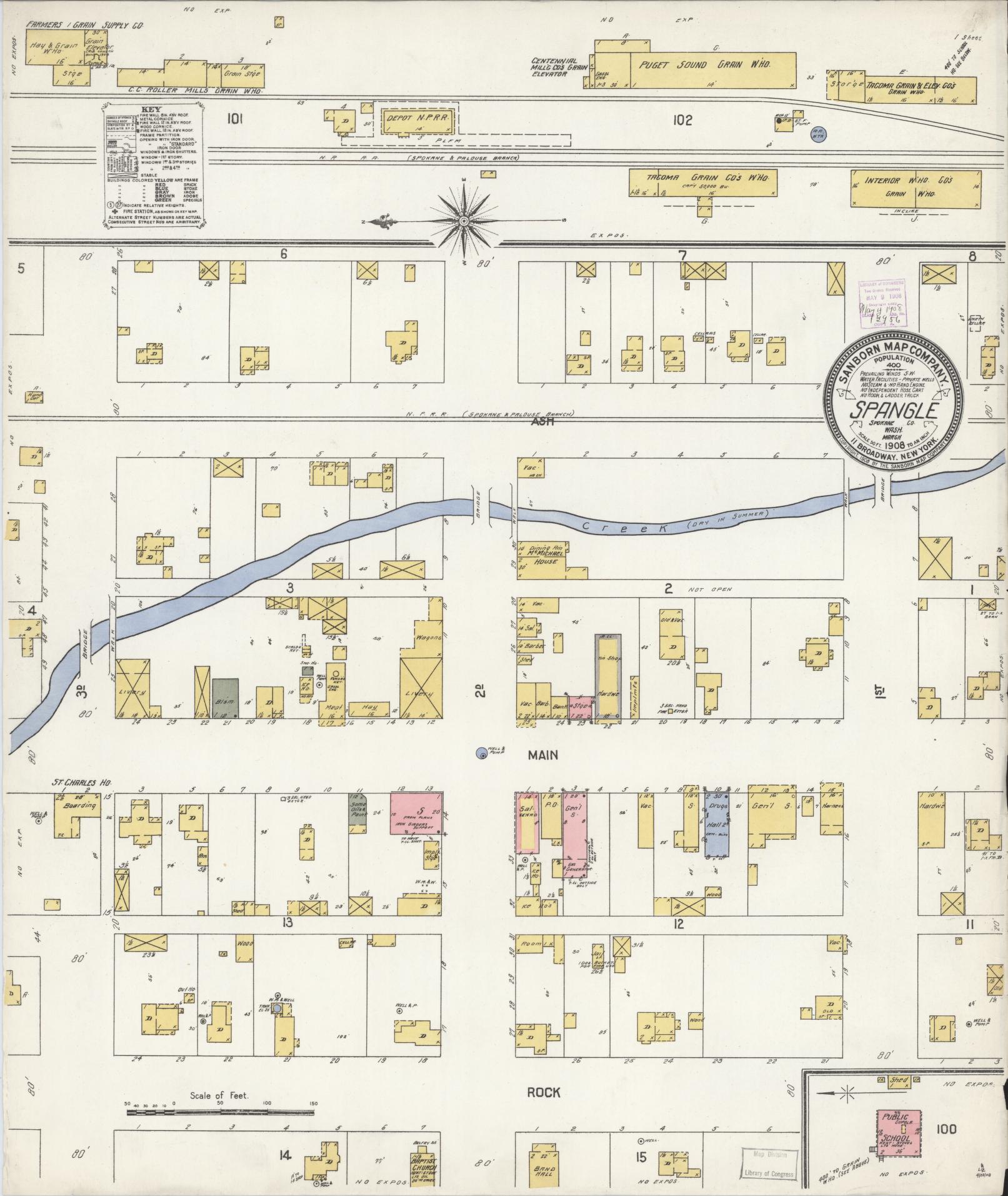 Sanborn Fire Insurance Map from Spangler, Spokane County, Washington (1908), Sheet #0001 - Historic Sanborn Fire Insurance Map Print, vintage old map wall art, antique decor, genealogy gift, Washington Washington map