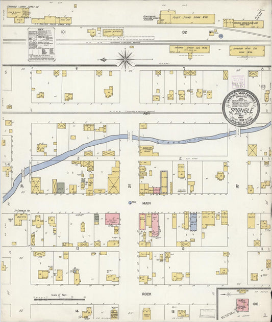Sanborn Fire Insurance Map from Spangler, Spokane County, Washington (1908), Sheet #0001 - Historic Sanborn Fire Insurance Map Print, vintage old map wall art, antique decor, genealogy gift, Washington Washington map