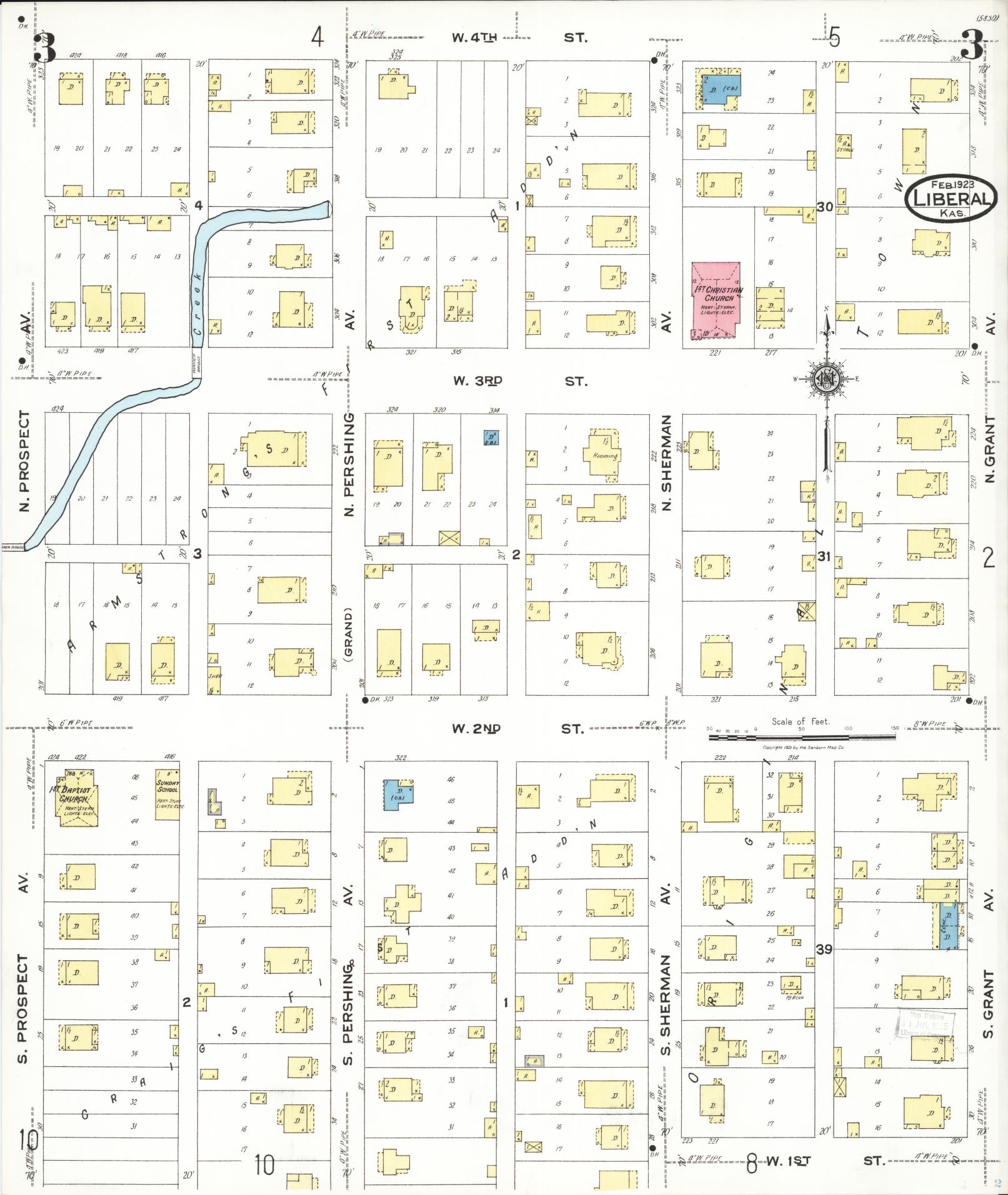 Sanborn Fire Insurance Map from Liberal, Seward County, Kansas (1923), Sheet #0003 - Complete Map Set gallery image, historic Sanborn map, vintage wall art, Kansas Kansas
