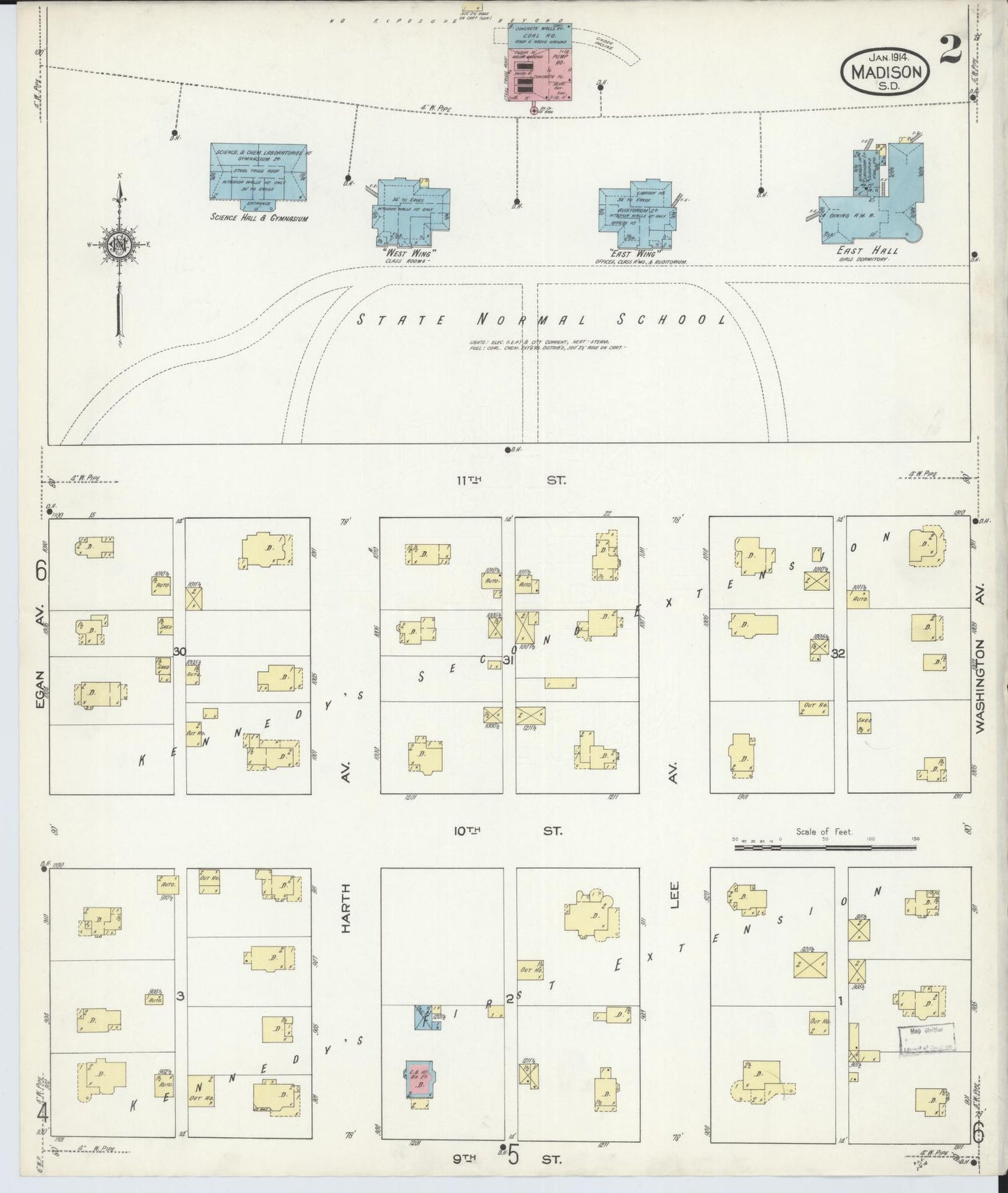 Sanborn Fire Insurance Map from Madison, Lake County, South Dakota (1914), Sheet #0002 - Complete Map Set gallery image, historic Sanborn map, vintage wall art, South Dakota South Dakota