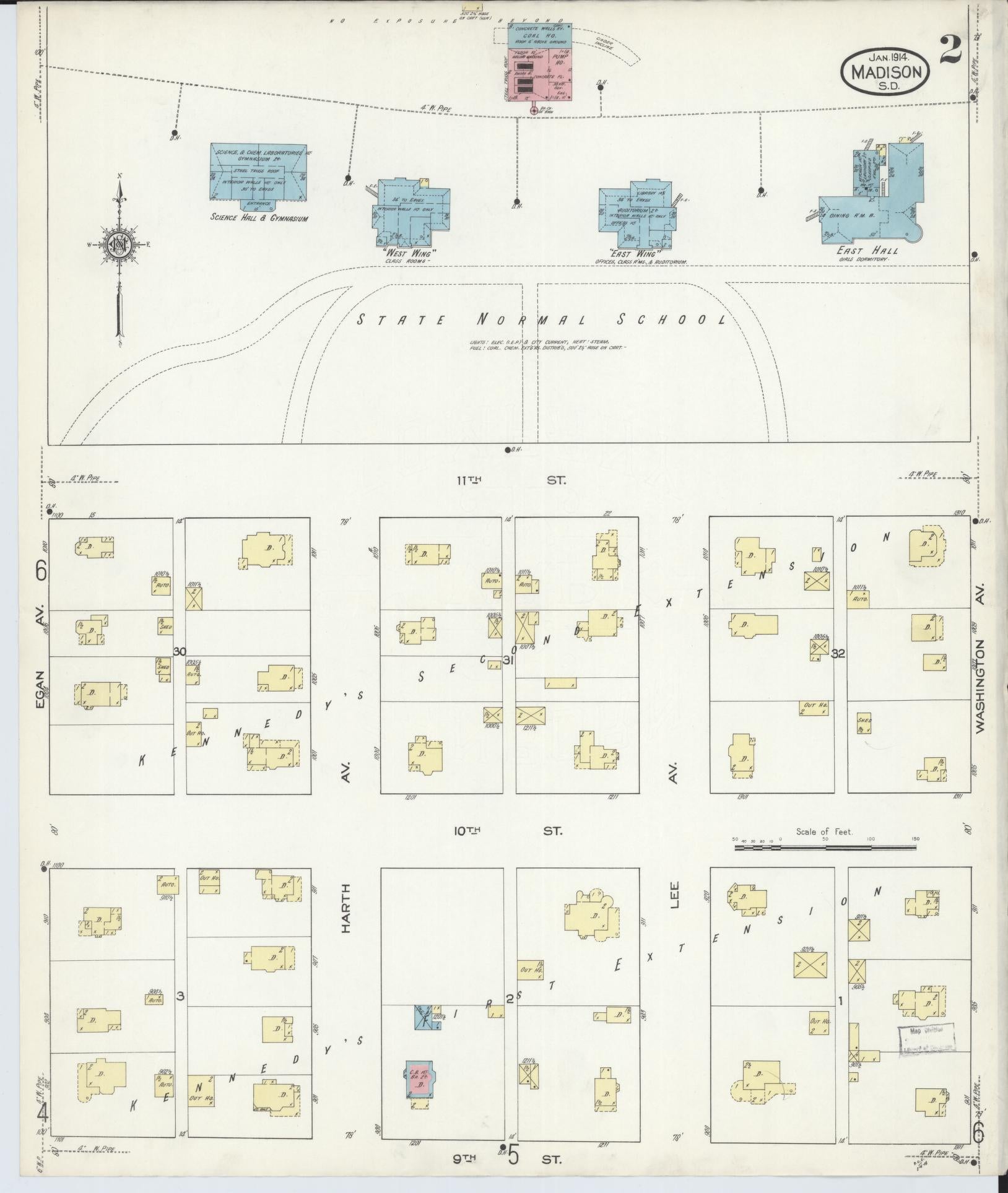 Sanborn Fire Insurance Map from Madison, Lake County, South Dakota (1914), Sheet #0002 - Complete Map Set gallery image, historic Sanborn map, vintage wall art, South Dakota South Dakota