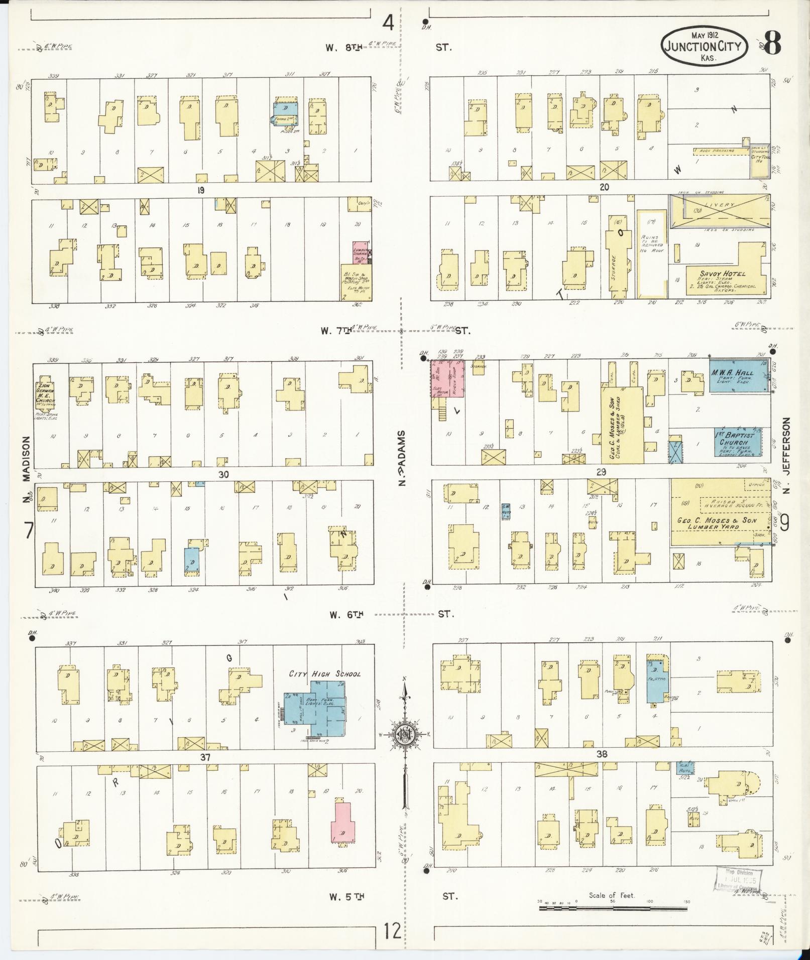 Sanborn Fire Insurance Map from Junction City, Geary County, Kansas (1912), Sheet #0008 - Complete Map Set gallery image, historic Sanborn map, vintage wall art, Kansas Kansas