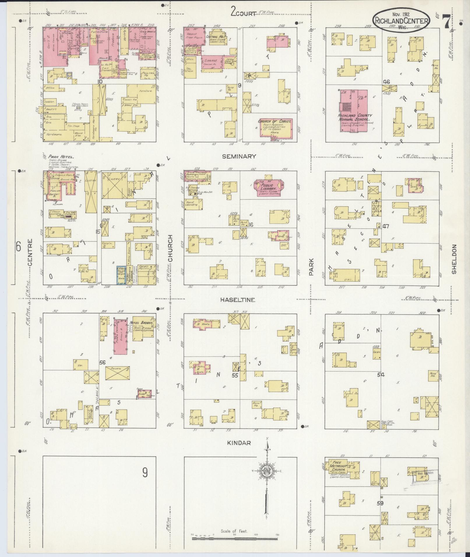 Sanborn Fire Insurance Map from Richland Center, Richland County, Wisconsin (1912), Sheet #0007 - Complete Map Set gallery image, historic Sanborn map, vintage wall art, Wisconsin Wisconsin