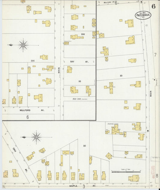 Sanborn Fire Insurance Map from Patchogue, Suffolk County, New York (1902), Sheet #0006 - Historic Sanborn Fire Insurance Map Print, vintage old map wall art, antique decor, genealogy gift, New York New York map