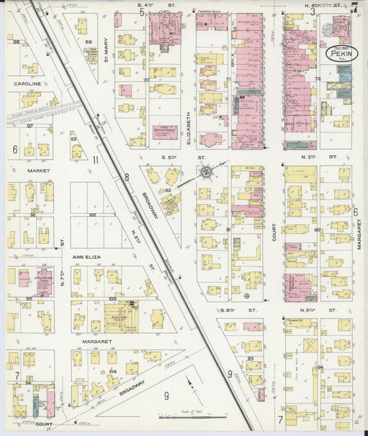 Sanborn Fire Insurance Map from Pekin, Tazewell County, Illinois (1909), Sheet #0007 - Historic Sanborn Fire Insurance Map Print, vintage old map wall art, antique decor, genealogy gift, Illinois Illinois map