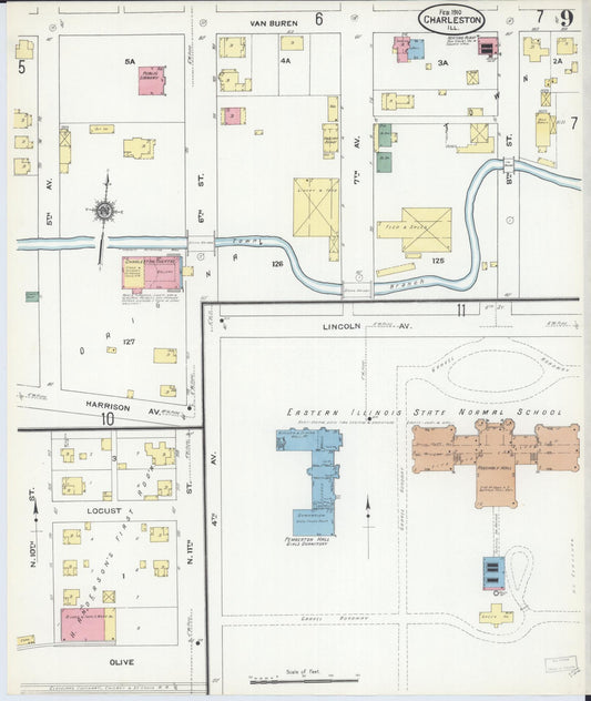 Sanborn Fire Insurance Map from Charleston, Coles County, Illinois (1910), Sheet #0009 - Historic Sanborn Fire Insurance Map Print, vintage old map wall art, antique decor, genealogy gift, Illinois Illinois map