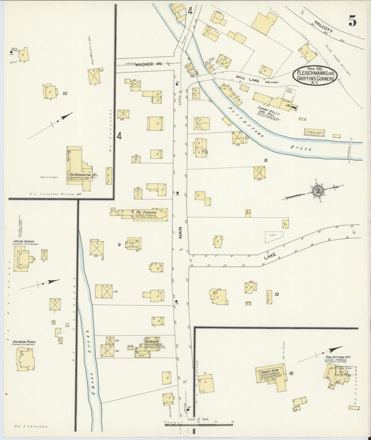 Sanborn Fire Insurance Map from Fleischmanns, Delaware County, New York (1912), Sheet #0005 - Historic Sanborn Fire Insurance Map Print, vintage old map wall art, antique decor, genealogy gift, Fleischmanns Delaware map