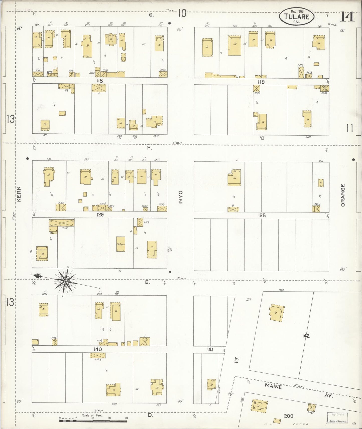 Sanborn Fire Insurance Map from Tulare, Tulare County, California (1906), Sheet #0014 - Complete Map Set gallery image, historic Sanborn map, vintage wall art, California California