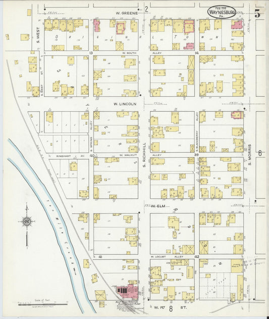 Sanborn Fire Insurance Map from Waynesburg, Greene County, Pennsylvania (1918), Sheet #0005 - Historic Sanborn Fire Insurance Map Print, vintage old map wall art, antique decor, genealogy gift, Pennsylvania Pennsylvania map