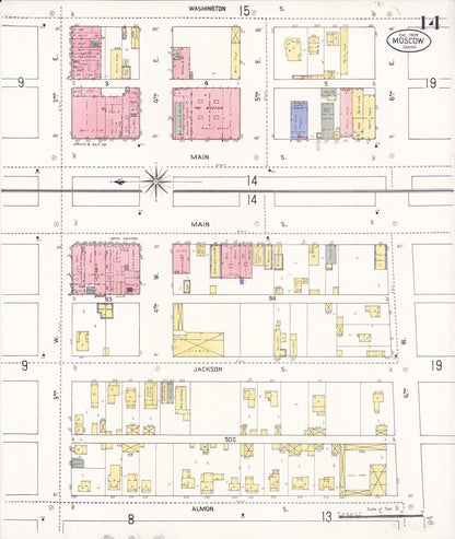 Sanborn Fire Insurance Map from Moscow, Latah County, Idaho (1909), Sheet #0014 - Complete Map Set gallery image, historic Sanborn map, vintage wall art, Idaho Idaho