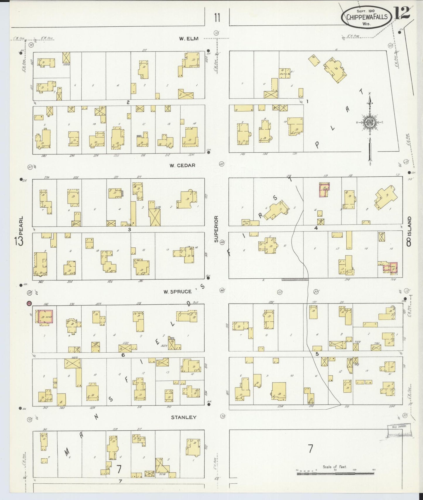Sanborn Fire Insurance Map from Chippewa Falls, Chippewa County, Wisconsin (1910), Sheet #0012 - Complete Map Set gallery image, historic Sanborn map, vintage wall art, Wisconsin Wisconsin
