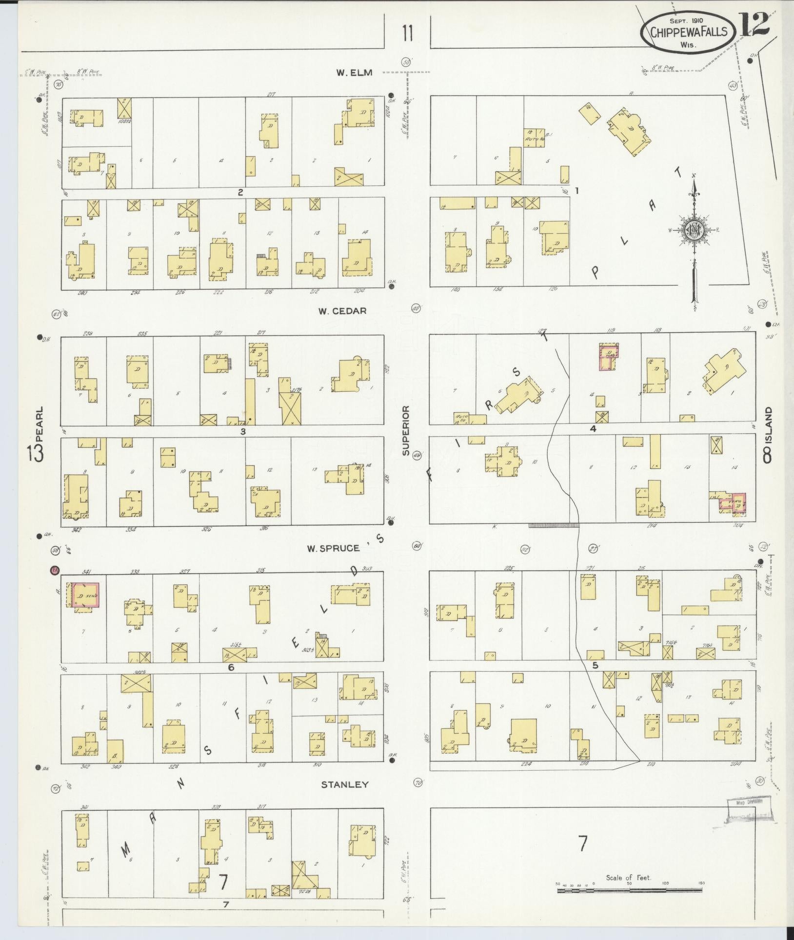 Sanborn Fire Insurance Map from Chippewa Falls, Chippewa County, Wisconsin (1910), Sheet #0012 - Complete Map Set gallery image, historic Sanborn map, vintage wall art, Wisconsin Wisconsin