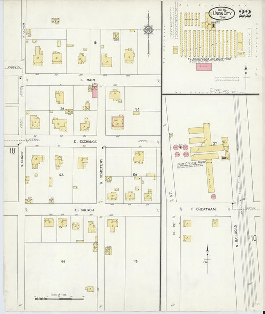 Sanborn Fire Insurance Map from Union City, Obion County, Tennessee (1912), Sheet #0022 - Historic Sanborn Fire Insurance Map Print, vintage old map wall art, antique decor, genealogy gift, Tennessee Tennessee map