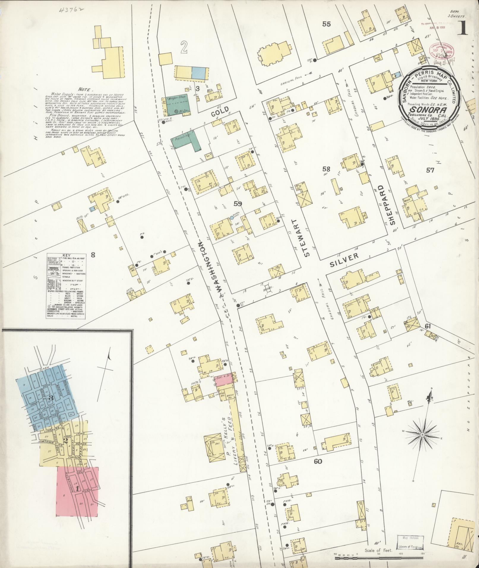 Sanborn Fire Insurance Map from Sonora, Tuolumne County, California. (1895) – Historic Sanborn Fire Insurance Map Print