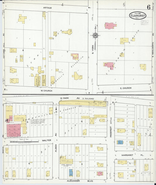 Sanborn Fire Insurance Map from Elmhurst, Du Page County, Illinois (1918), Sheet #0006 - Historic Sanborn Fire Insurance Map Print, vintage old map wall art, antique decor, genealogy gift, Illinois Illinois map