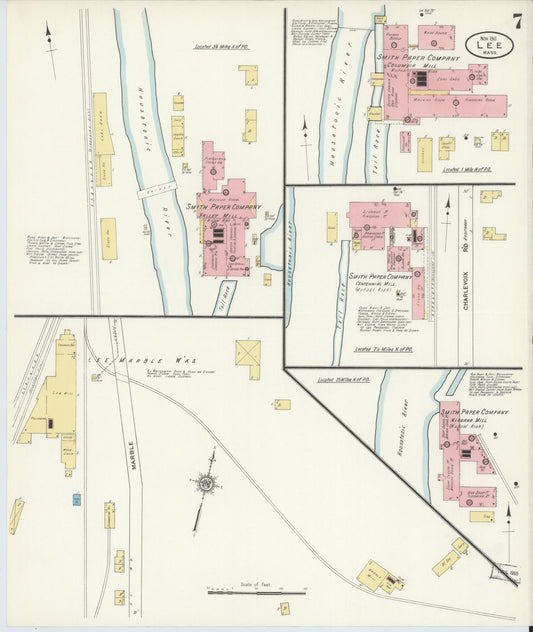 Sanborn Fire Insurance Map from Lee, Berkshire County, Massachusetts (1911), Sheet #0007 - Historic Sanborn Fire Insurance Map Print, vintage old map wall art, antique decor, genealogy gift, Massachusetts Massachusetts map