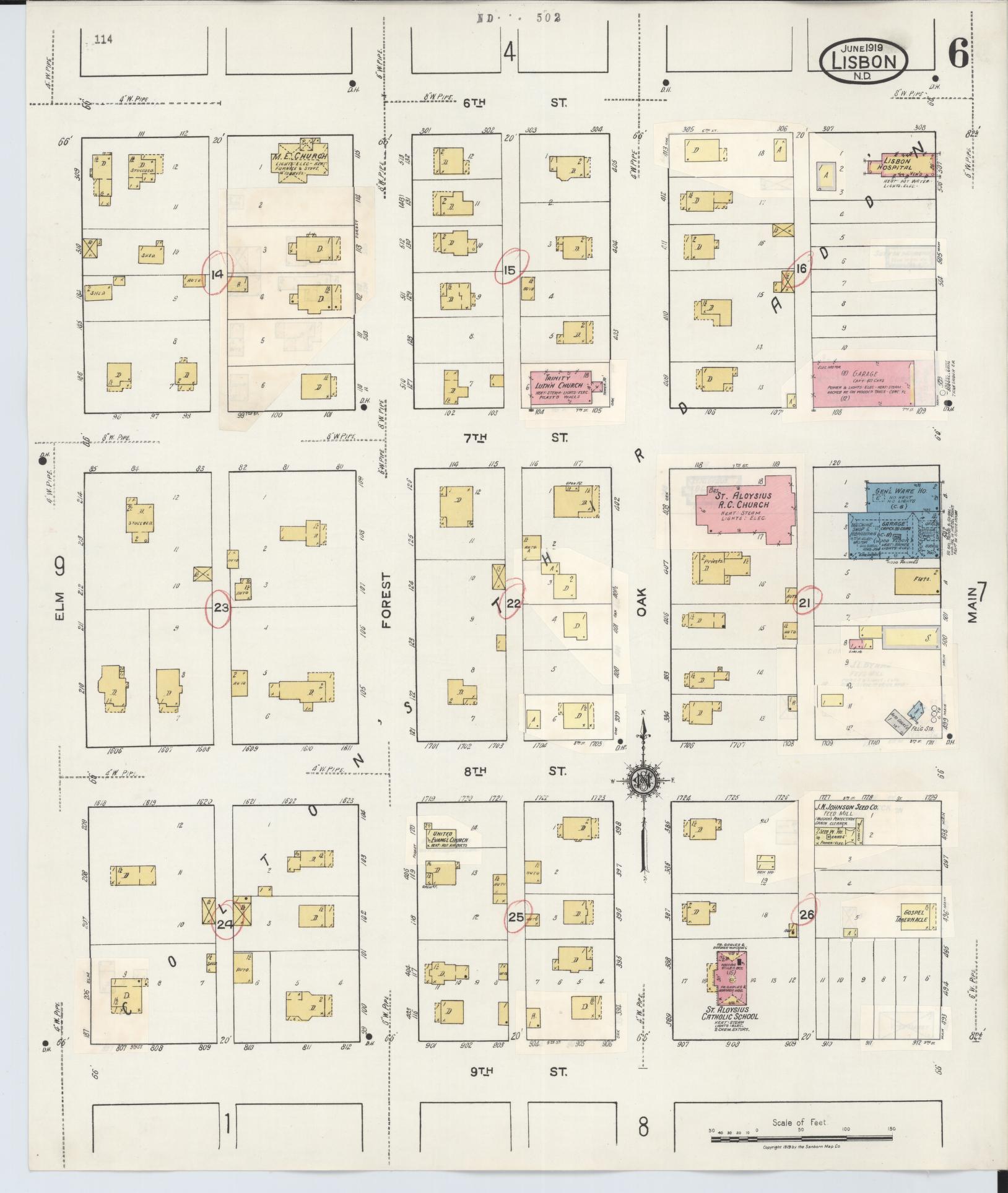 Sanborn Fire Insurance Map from Lisbon, Ransom County, North Dakota (1945), Sheet #0006 - Complete Map Set gallery image, historic Sanborn map, vintage wall art, North Dakota North Dakota