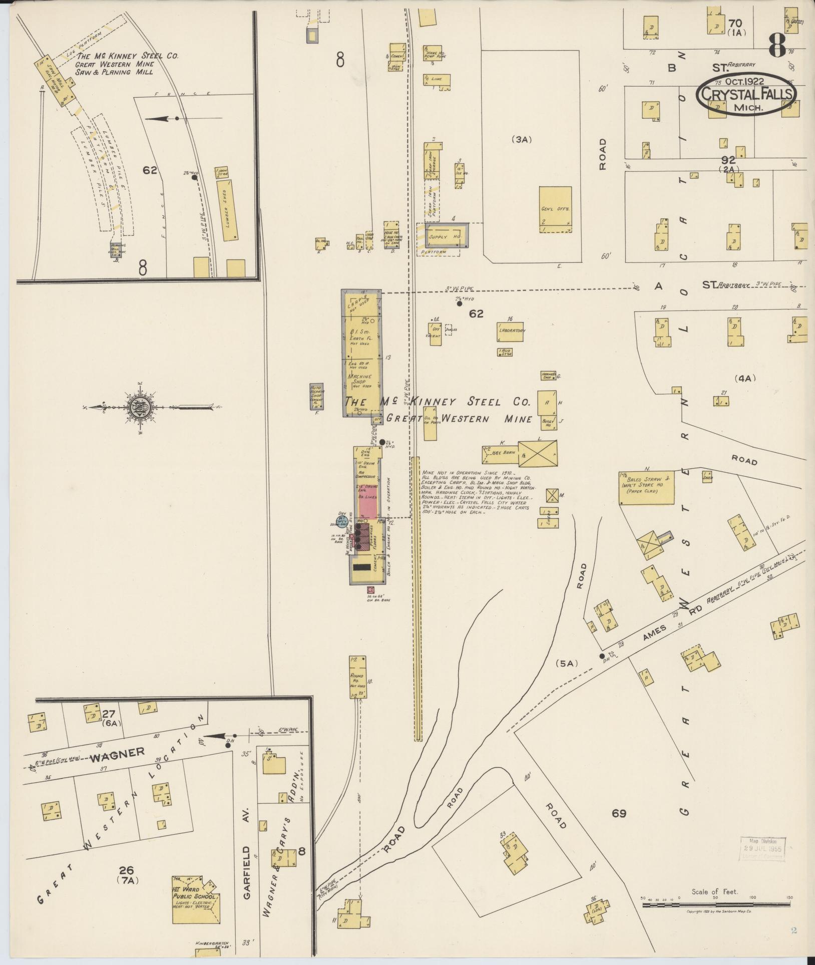 Sanborn Fire Insurance Map from Crystal Falls, Iron County, Michigan (1922), Sheet #0008 - Historic Sanborn Fire Insurance Map Print, vintage old map wall art, antique decor, genealogy gift, Michigan Michigan map