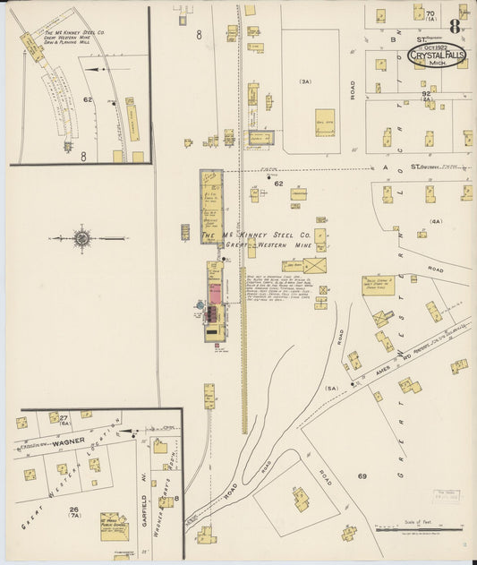 Sanborn Fire Insurance Map from Crystal Falls, Iron County, Michigan (1922), Sheet #0008 - Historic Sanborn Fire Insurance Map Print, vintage old map wall art, antique decor, genealogy gift, Michigan Michigan map