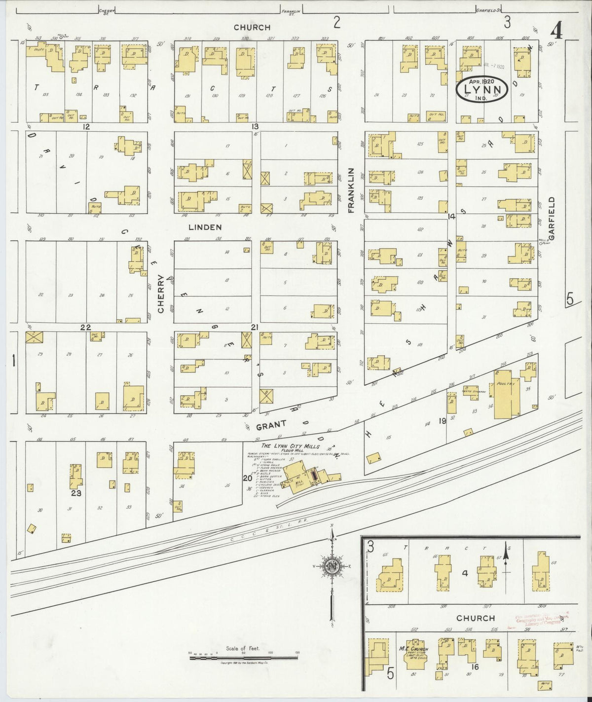 Sanborn Fire Insurance Map from Lynn, Randolph County, Indiana (1920), Sheet #0004 - Historic Sanborn Fire Insurance Map Print, vintage old map wall art, antique decor, genealogy gift, Indiana Indiana map
