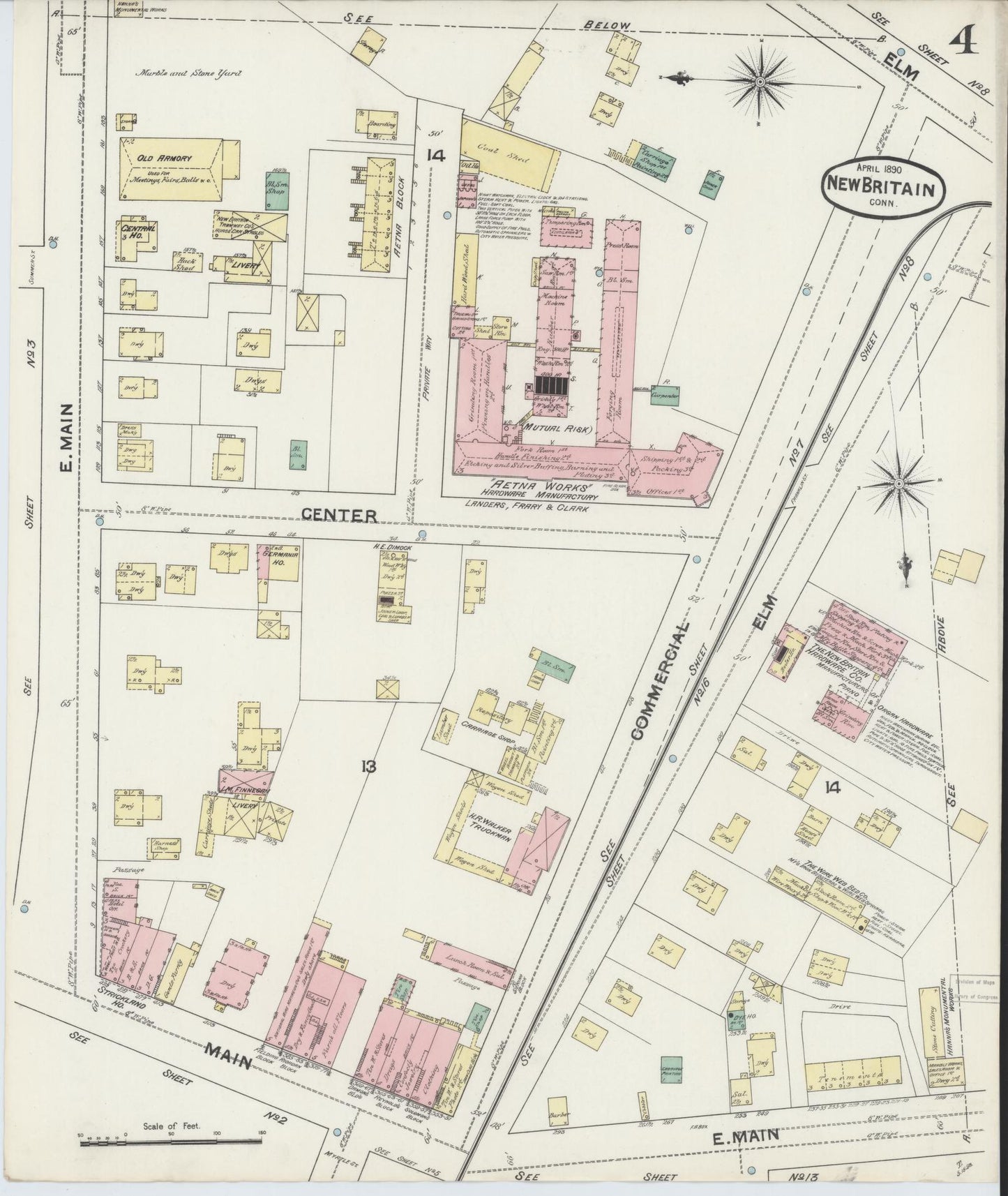 Sanborn Fire Insurance Map from New Britain, Hartford County, Connecticut (1890), Sheet #0004 - Complete Map Set gallery image, historic Sanborn map, vintage wall art, Connecticut Connecticut